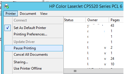 cannot delete print job windows server 2012