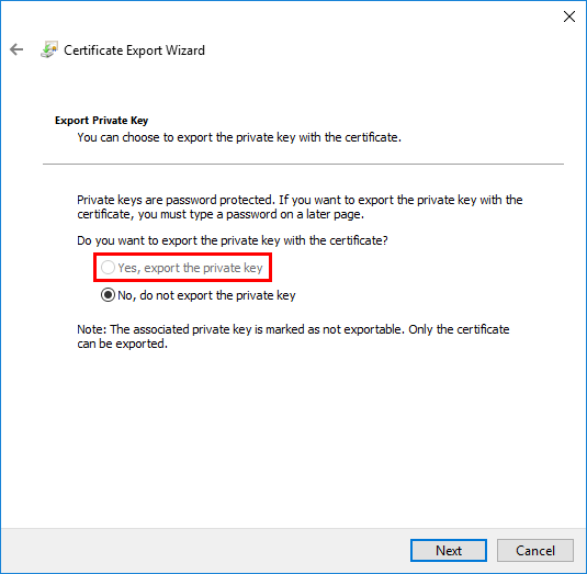 Lets Encrypt export certificate private key not exportable