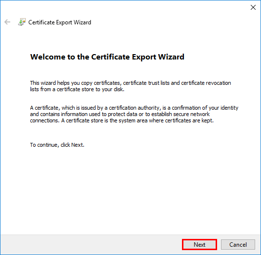 Lets Encrypt export certificate private key welcome export wizard