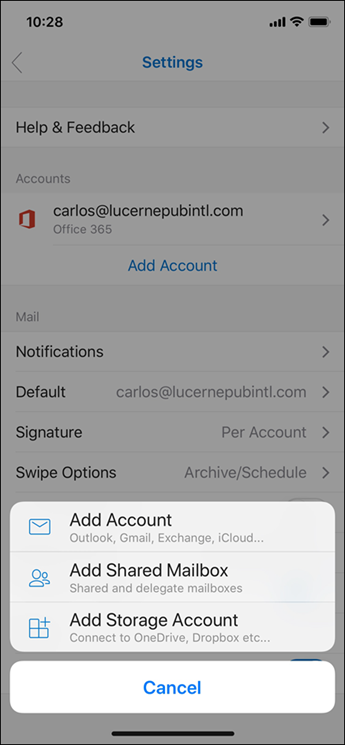 Add an account to the Outlook app