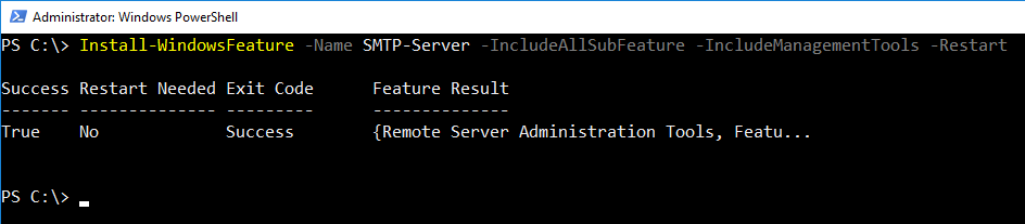 Installing the SMTP-Server Windows feature with PowerShell
