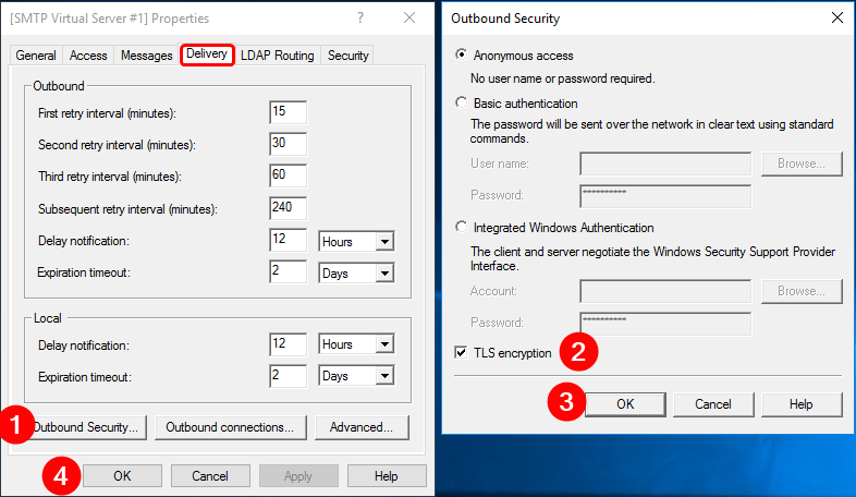 Setting TLS encryption on outbound email