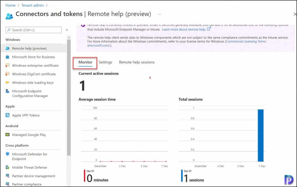 Monitor Remote Help Sessions in Intune