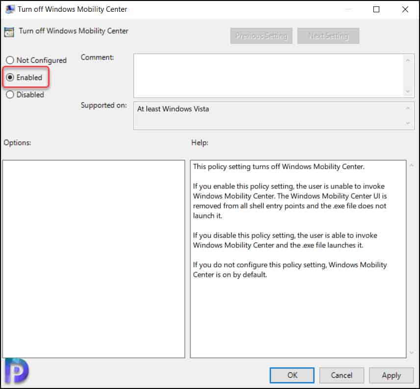 Turn Off Windows Mobility Center using GPO
